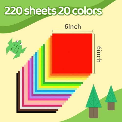 IOOLEEM Origami Paper Kit, 220 Sheets 20 Colors, Double Sided Colored Blank Folding Paper Set with Step-by-Step Instructions, Origami Kit for Art & Craft Supplies - Image 2