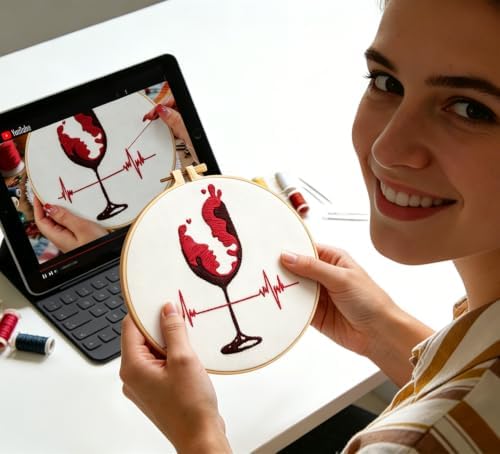 Couple Embroidery Kits for Beginners Adults, Abstract Face Embroidery Starter Kit, Hand Stamped Cross Stitch Kits for Adults Anniversary Valentine's Day Gifts, Embroidery Hoop, Thread & Video Tutorial - Image 3