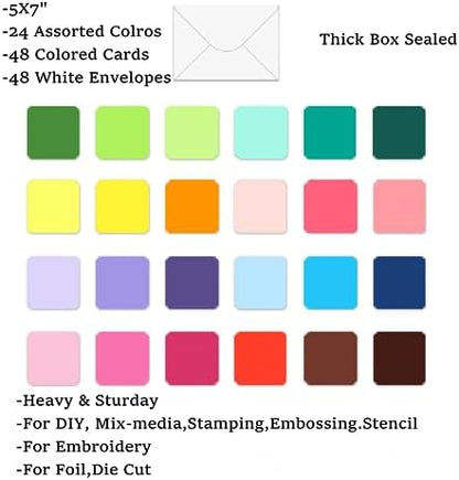 48 Pack Blank Folded Cards and Envelopes Colored Cards White Envelopes 5 x 7 Inch Colorful Greeting Cards 24 Assorted Colors Heavy Weight for Greeting,Invitation,Card Making - Image 5