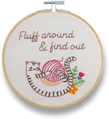 FUNATIC Fluff Around and Find Out Funny Cat Embroidery Kit for Adults by FUNATIC