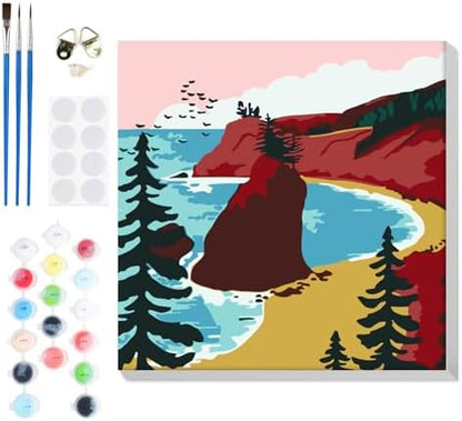 Bowetile Framed Paint by Numbers Landscape Kit for Adults, Adults' Paint-by-Number Kits on Canvas, Painting by Numbers, DIY Acrylic Number Painting for Home Wall Decor, 8x8in by BOWETILE