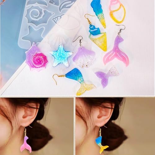 JHYlilia 204Pcs Resin Earring Molds Ocean Marine Life Jewelry UV Resin Jellyfish Shell Starfish Earrings Keychain Necklaces Pendant Silicone Molds DIY Art Craft Jewelry Making Supplies - Image 7