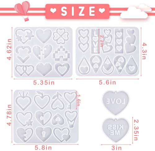 YODOYO Heart Earrings Resin Molds 5pcs Love Theme Keychain Making Mold - Image 2