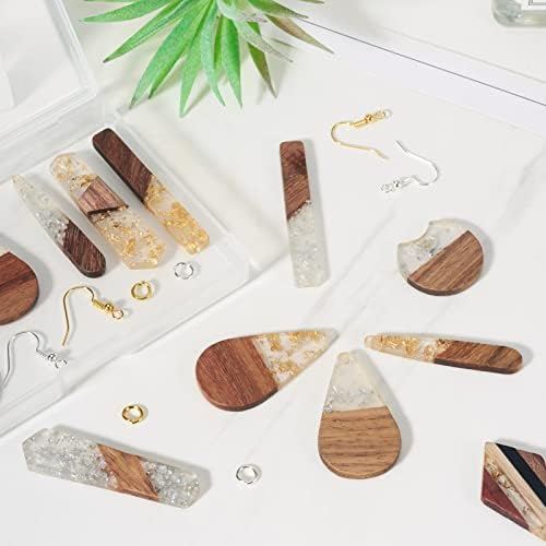 Cheriswelry 88Pcs/Box Dangle Earrings Making Kit with Teardrop Polygon Rectangle Rhombus Resin Walnut Wood Pendants Brass Jump Rings Earring Hooks 24.5x3.5mm for Women Jewelry Decoration - Image 6