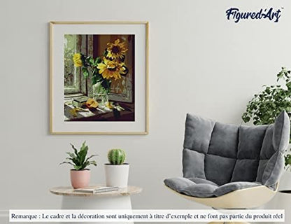 Figured'Art Paint by Numbers for Adults Sunflowers and Apple in Front of The Window 16"x20" - Craft Art Painting DIY Kit Rolled Canvas Without Frame - Image 4