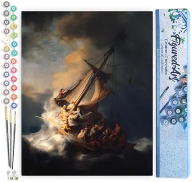 Figured'Art Paint by Numbers Kit for Adults Boat in The Storm 16"x20" - Craft Art Painting DIY Kit Rolled Canvas Without Frame by FiguredArt