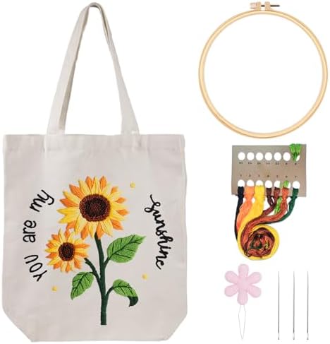 Louise Maelys Embroidery Kit Canvas Tote Bag with Sunflower Pattern by LouiseMaelys