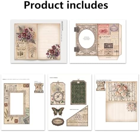 Secrets & Blooms Junk Journal Folio Kit, Vintage Scrapbook DIY Handcraft Supplies, Creative Mini Folder & Booklet Making Set for Handmade Art Projects - Image 4