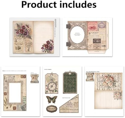Secrets & Blooms Junk Journal Folio Kit, Vintage Scrapbook DIY Handcraft Supplies, Creative Mini Folder & Booklet Making Set for Handmade Art Projects - Image 4