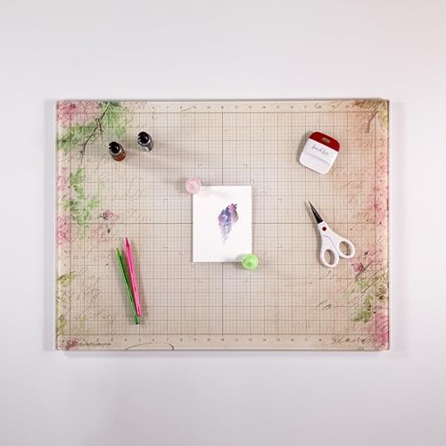 GLASSBOARD STUDIO Glass Craft Mat - Magnetic, Heat & Scratch Resistant - For Crafting, Cutting, Painting, Mixed Media Artwork - Grid Lines, Non-Slip Rubber Feet (Vintage Floral 9"L x 12"W) - Image 2
