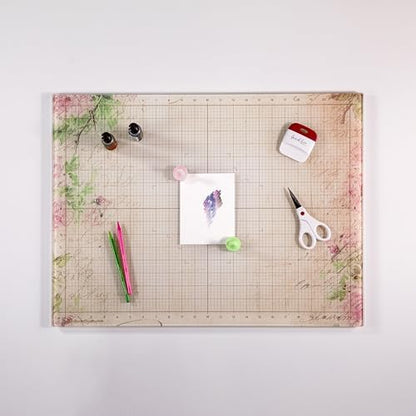 GLASSBOARD STUDIO Glass Craft Mat - Magnetic, Heat & Scratch Resistant - For Crafting, Cutting, Painting, Mixed Media Artwork - Grid Lines, Non-Slip Rubber Feet (Vintage Floral 9"L x 12"W) - Image 2