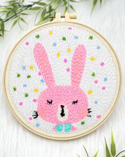 ERKOON Punch Needle Kit Adults Beginners, DIY Easy Animals Embroidery Set for Starter Art Craft, Needling Punch Project with Patterns, Tools, Yarns, Hoop, Instruction (Rabbit) - Image 4