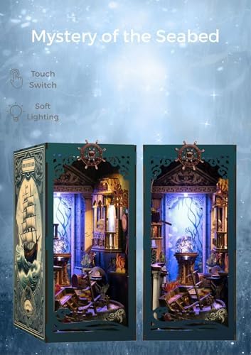 Mystic Ocean Diorama Book Nook - 3D LED Seafloor Decor with Shipwheel, Coral & Crystal Ball for Shelf Display - Image 3