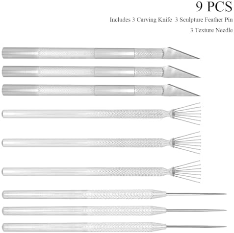 3 in 1 Clay Needle Tools Sculpting Ceramics Pottery Carving Tools for Model Clay Supplies, Ceramic & Pottery Tool Includes Sculpture Feather Pin Carving Knife Needle Texture Tool,9PCS Total,LXLVOUEG - Image 5