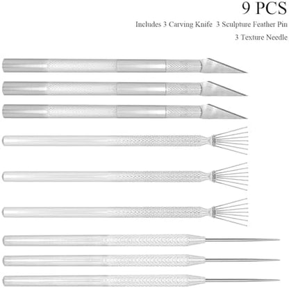 3 in 1 Clay Needle Tools Sculpting Ceramics Pottery Carving Tools for Model Clay Supplies, Ceramic & Pottery Tool Includes Sculpture Feather Pin Carving Knife Needle Texture Tool,9PCS Total,LXLVOUEG - Image 5