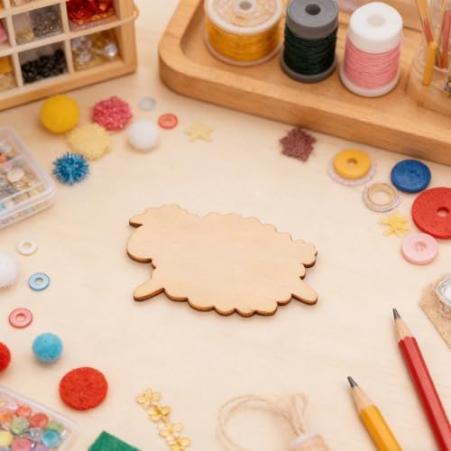 50pcs Sheep Decor: Unfinished Animal Wood Cutout - Sheep Shape Wooden Craft Blank for Holiday Painting Birthday Party Wedding Decoration - Image 4