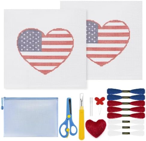 17Pcs American Heart 18 Mesh Needlepoint Canvas Kit for Beginners Adults by Unknown