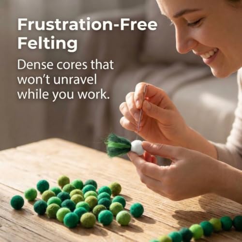 Glaciart One Felt Wool Balls, Felt Pom Poms (40 Pieces) 2 Centimeters - 0.8 Inch, Handmade Felted Green Colors - Bulk Small Puff for Felting and Garland - Image 4