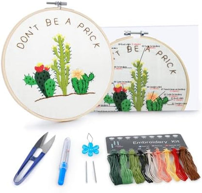 BERYA Cactus Embroidery Kit Including Video Step by Step Instructions Embroidery Hoop,Color Threads and Embroidery Scissors for Beginners-Handmade Needlepoint Kits for Adults by BERYA