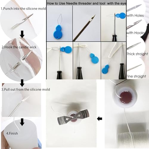 24PCS Candle Making Supplies with Plastic Storage Box Big Eye Long Wick Needle for Candles &Silicone Mold,Punch Needle with Hook Eye,Candle Tool Kit for Beginner,Wicks Placing Tube,Stirring Spoon - Image 6