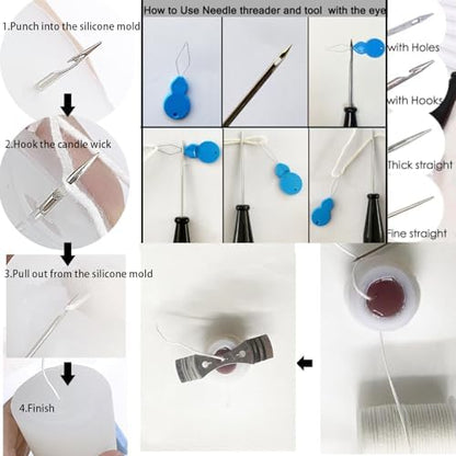24PCS Candle Making Supplies with Plastic Storage Box Big Eye Long Wick Needle for Candles &Silicone Mold,Punch Needle with Hook Eye,Candle Tool Kit for Beginner,Wicks Placing Tube,Stirring Spoon - Image 6