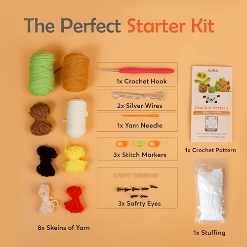 A-URA Learn to Crochet Kit for Beginners Kids and Adults, Premium 4 Animal Pattern Beginner Crochet Kits with Easy Tube Yarn & Step-by-Step Video Tutorials (Plants Crochet Kits) - Image 6
