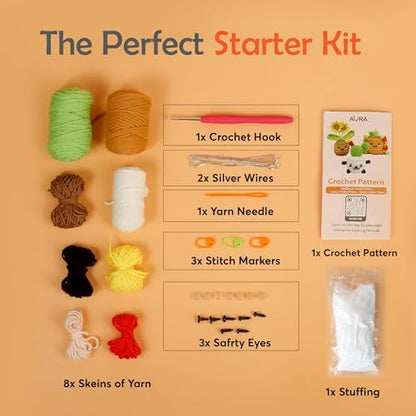 A-URA Learn to Crochet Kit for Beginners Kids and Adults, Premium 4 Animal Pattern Beginner Crochet Kits with Easy Tube Yarn & Step-by-Step Video Tutorials (Plants Crochet Kits) - Image 6