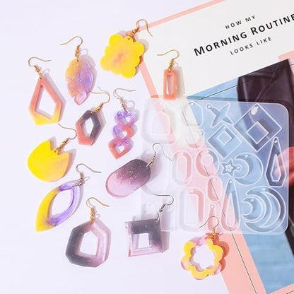 104Pcs Geometric Resin Earring Molds Kit, Flower Shaped Earrings Silicone Mold for Epoxy Resin Dangle Drop Jewelry Molds Making Kit with 100 Earring Hook for Earrings Necklace Pendants (Irregular) - Image 6