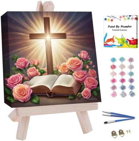 JUJUHOOD Christ Cross Paint by Numbers Kit for Adults Beginner & Kids Ages 8-12,Easy Flowers Paint by Number Without Easel, Acylic Paint by Numbers for Gift Home Wall Decor 10x10Inch by JUJUHOODDirect