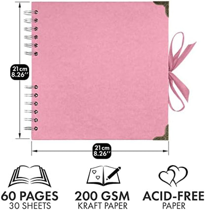Bstorify Square Scrapbook Photo Albums 8 x 8 Inch Pink Thick Paper, Hardcover, Metal Corners, Ribbon Closure - Ideal for Your Scrapbooking Albums, Art & Craft Projects - Image 2