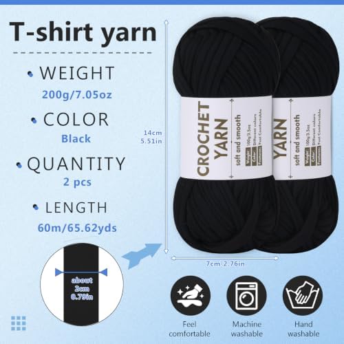 SHWAKK 2 Pack T-Shirt Yarn Set, Black Knitting Crochet T Shirt Yarn - Image 2