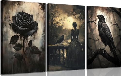 3 Pack Crow Paint by Numbers Kit for Adults Framed Canvas, Frameworkless by FairylandJinWenn