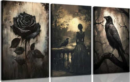 3 Pack Crow Paint by Numbers Kit for Adults Framed Canvas, Frameworkless by FairylandJinWenn