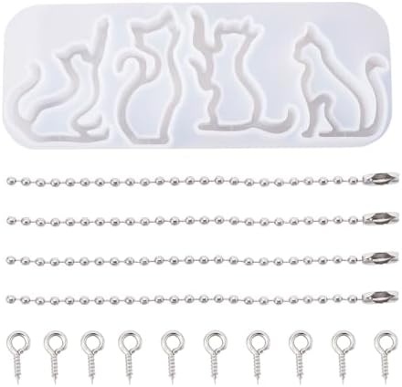 1Pcs Cat Shape Silicone Molds Cute Cat Kitten Keychain Resin Molds Pet Kitten Cabochons Silicone Mold with 15pcs Bails and 15pcs Jump Rings for DIY Earrings Keychain Jewelry Making Supplies - Image 7