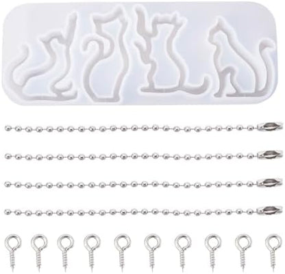1Pcs Cat Shape Silicone Molds Cute Cat Kitten Keychain Resin Molds Pet Kitten Cabochons Silicone Mold with 15pcs Bails and 15pcs Jump Rings for DIY Earrings Keychain Jewelry Making Supplies - Image 7
