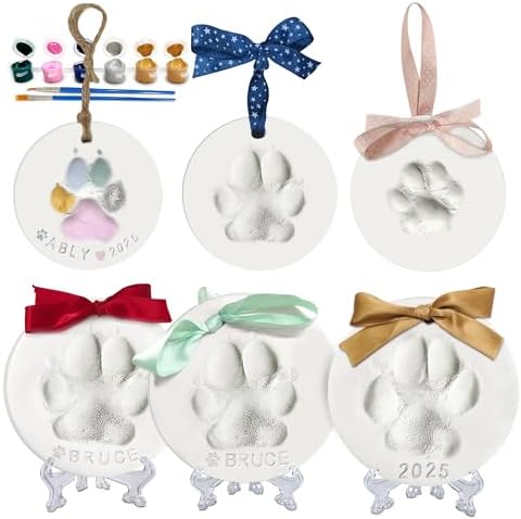 MYPAWLETS Dog Cat Pawprints Keepsake Kit,3 Round,Clay Paw Print Ornaments by MYPAWLETS