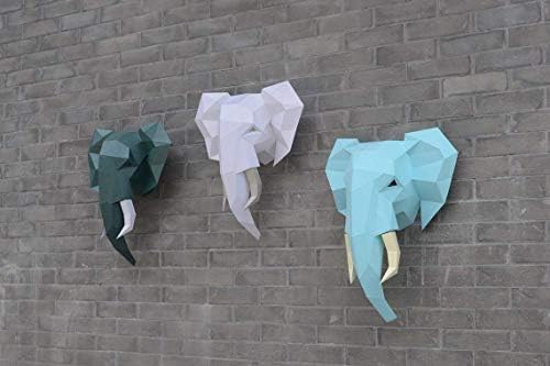 Elephant Head Paper Sculpture,Pre-cut DIY Papercraft Kit,Handmade Wide Animal,3D Paper Art,Dark Green Color,Low Poly Wall Decor,All Accessories Included,DIY Teens Gift - Image 6