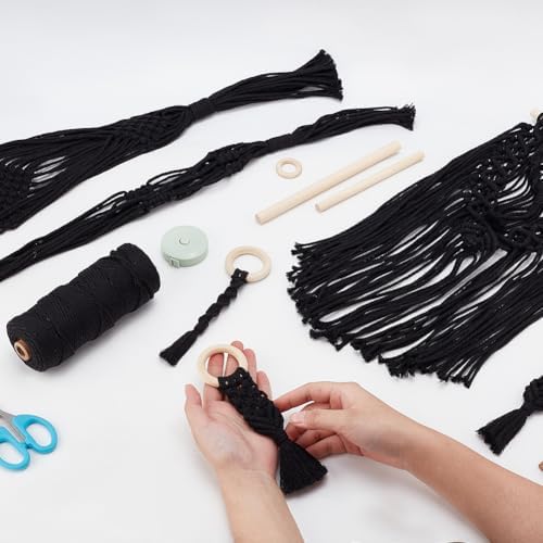 IFNUNLY 8 Set Black DIY Macrame Kit for Beginners - Starter Kit with Wall Hanging, Plant Hanger, Keychain & Instructions - Image 5