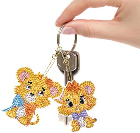 LazyFold 6Pcs Diamond Art Keychain Ornaments Kits for Adults,DIY Animals Cute Lions Diamond Painting Keychain,Key Ring Art Pendant Tree Decor Gift（Single-Sided） - Image 3