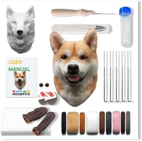MeowPick Dog Head Needle Felting Kit with Upgraded Breed-Specific Mold - Complete DIY Wool Felting Starter Set for Beginners (Shiba Inu) by MEOWPICK