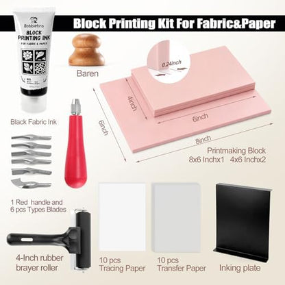 Bobblebro Linocut Kit for Printmaking, Fabric Block Printing Kit with Ink - Image 2