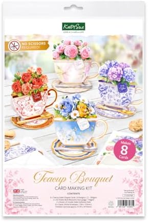 Katy Sue Teacup Bouquet Card Making Kit – Make 8 Freestanding Floral Teacup Easel Cards. Contains Shaped Cards, Die-Cut Decoupage, Adhesive Foam Pads, Envelopes & Instructions for Card Making Supplies by KatySue