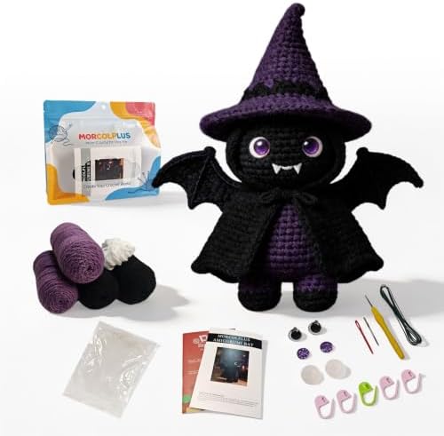 Morcolplus Bat Crochet Kit for Adults, Intermediate Gothic Amigurumi Crochet Kit with Step-by-Step Video Tutorials and All Materials Included, Gothic Room Decor Gift by Morcolplus