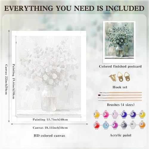 Alptiny Beautiful Eucalyptus Paint by Numbers Kit for Adults Beginner, Vase Plants Paint by Number Kits on Canvas, Flower Oil Painting Kit for Home Decor or Gift - 16x20 Inch - Image 5