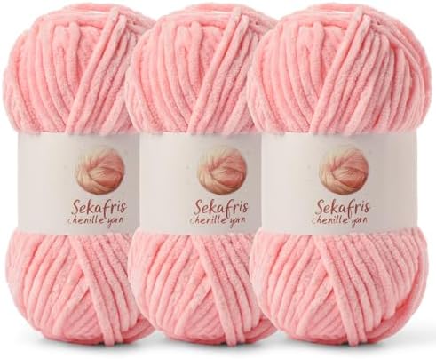 Chenille Blanket Yarn for Crocheting Size 5 Bulky Yarn 3 Pink by Sekafris