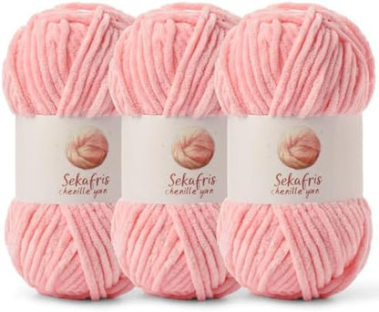 Chenille Blanket Yarn for Crocheting Size 5 Bulky Yarn 3 Pink by Sekafris