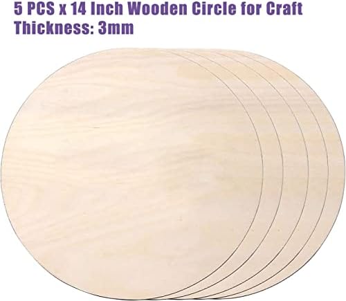 5PCS 14Inch Wood Circles for Crafts, Cutouts Blank Round Wood Slice Unfinished Wooden Slices Blank Round Wooden Circles, Wood Circles for Painting, DIY Door Hanger, Home, Holiday Decor 3 mm Thick - Image 3