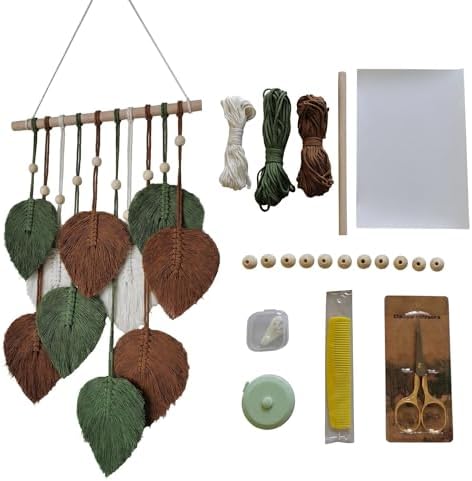 Jditngp DIY Macrame Leaf Wall Hanging Beginners Boho Wall Leaf Tapestry Kit Handmade Woven Tapestry Feather Wall Hanging DIY Macrame Kit for Adults Birthday Gift DIY Craft Kits 11.8" (Green,Brown) by JditngpRoundBackdropCover