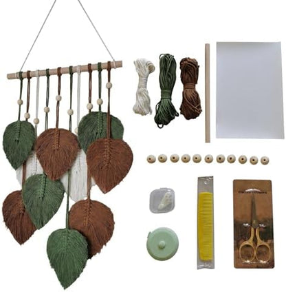 Jditngp DIY Macrame Leaf Wall Hanging Beginners Boho Wall Leaf Tapestry Kit Handmade Woven Tapestry Feather Wall Hanging DIY Macrame Kit for Adults Birthday Gift DIY Craft Kits 11.8" (Green,Brown) by JditngpRoundBackdropCover