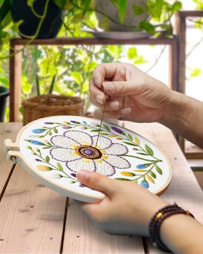 TINDTOP Embroidery Kit for Adult, 3 Pack Embroidery DIY Starter Kit, with Stamped Patterns, Hoop, Tools, Colorful Threads with Needles, Instructions (Flower Cup) - Image 4